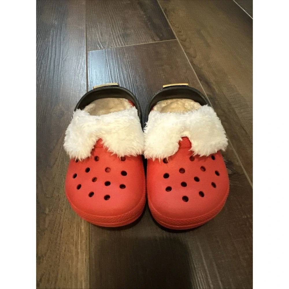 Crocs Toddler Classic Santa Belt Fur Lined‎ Clog Red / White Size Child 7C